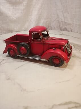 12" Long Large Red Metal Truck Farmhouse Christmas Antique Rustic Vintage Style